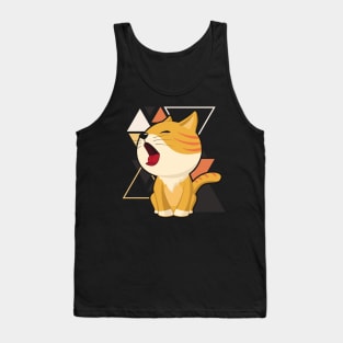 Cute ginger cat little cat yawning in triangles background adorable kitty Kittenlove Tank Top